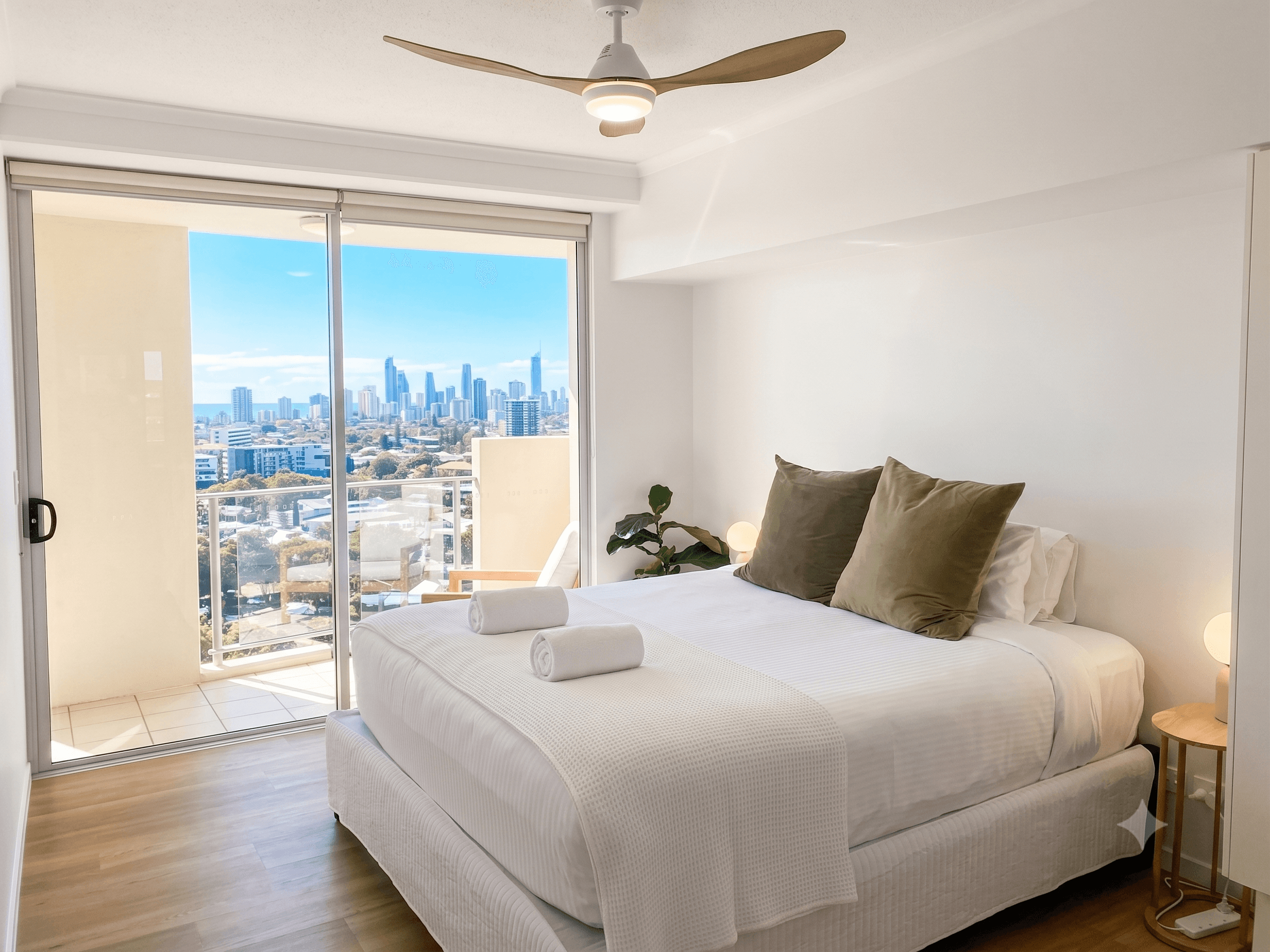 Professionally triple-sheeted guest bedroom prepared for the next arrival